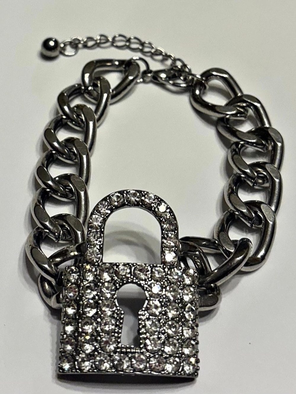 Crystal Padlock Chain Bracelet in Silver Like New